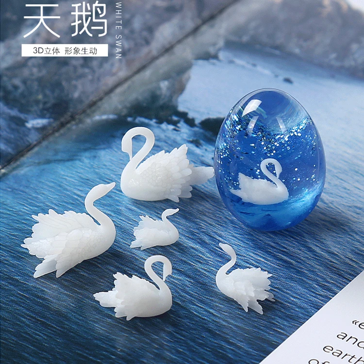 A42 3D cygnet hand DIY crystal drop glue mold accessories, 3D Swan fillings lake view Mini creative jewelry