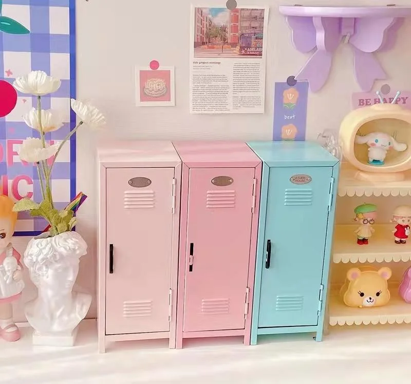 Pink Steel Toys Storage Single Door Mini Kids Gifts Cabinet Locker for baby