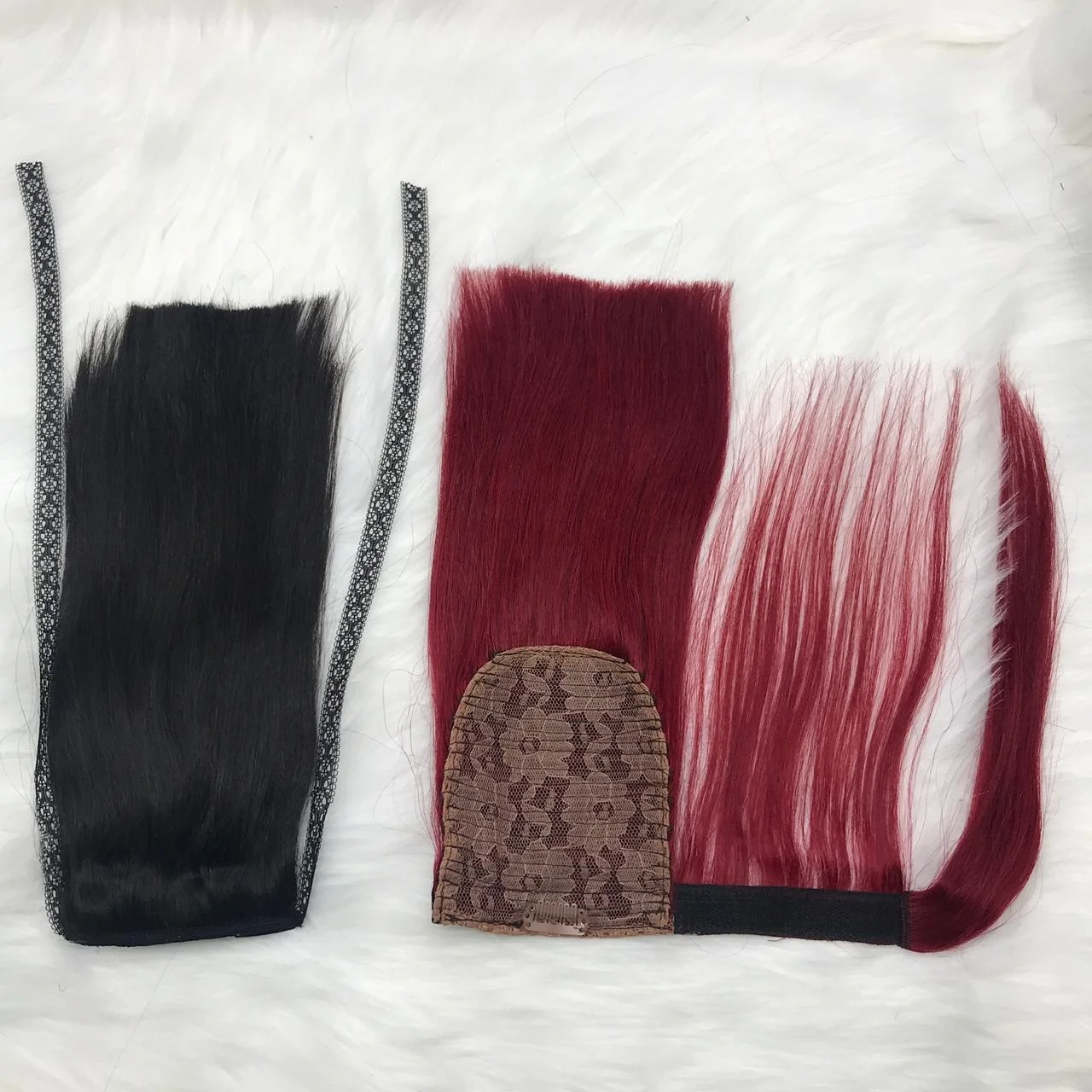 
100% Virgin Cuticle Aligned Human Hair Extension,machine weft hair silky straight bundles, wrap ponytail hair in 8 inches red 