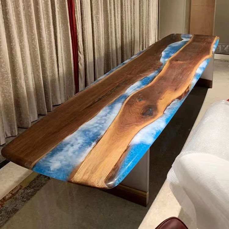 Black and wood epoxy resin dining table, black walnut and epoxy resin dining table