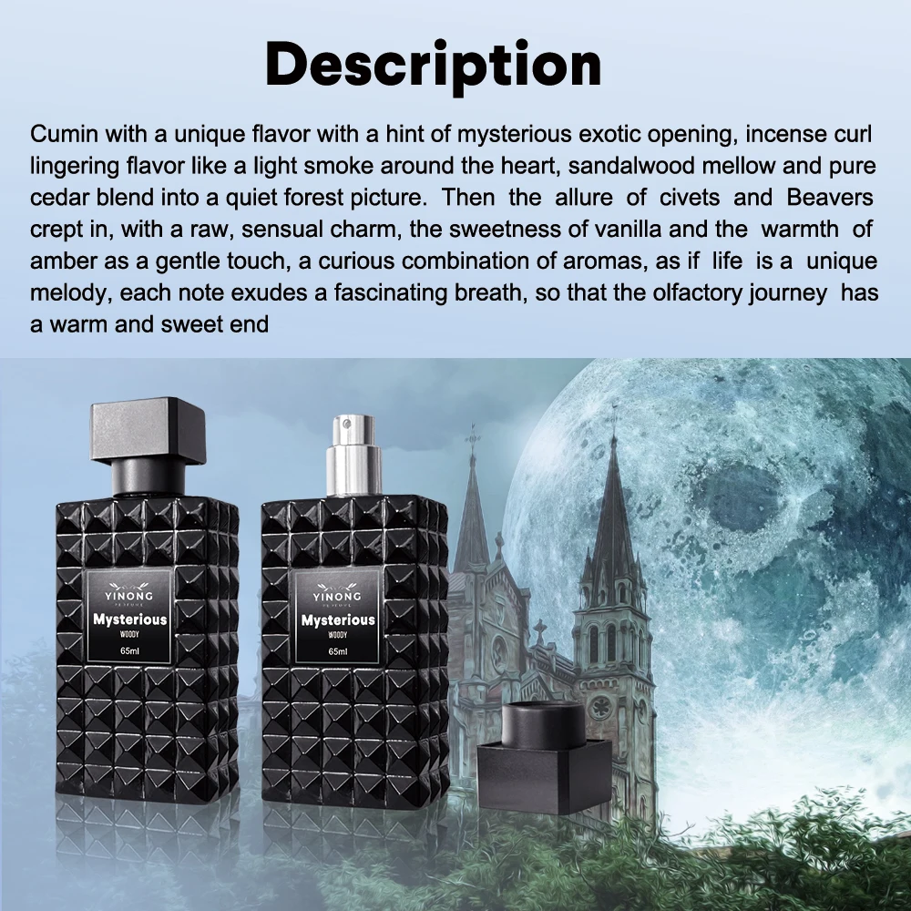 Private Label Long-Lasting Cumin Incense Santalum album Cedar Musk Vanilla woody Aroma Essential Oil  65ml Perfume spray for men