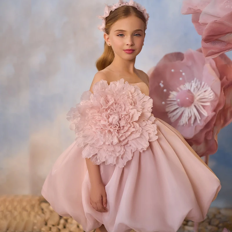 Великолепный яркий цветок без рукавов от кутюр розовое атласное высококачественное свадебное платье на день рождения по Заводской Цене для девочек нарядное принцессы