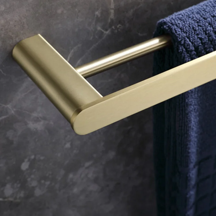 Brushed Gold SUS 304 Wall-mounted Shelf Stainless Steel Towel Holder Racks Bathroom Accessories Sets For Hotel Toilet Complete