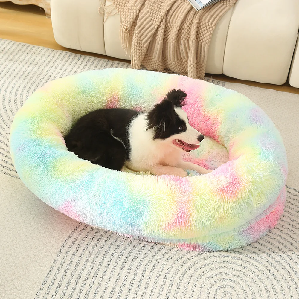 Memory foam orthopedic pet dog bed 3 faux fur long plush round custom waterproof wholesale luxury pet dog bed for dogs