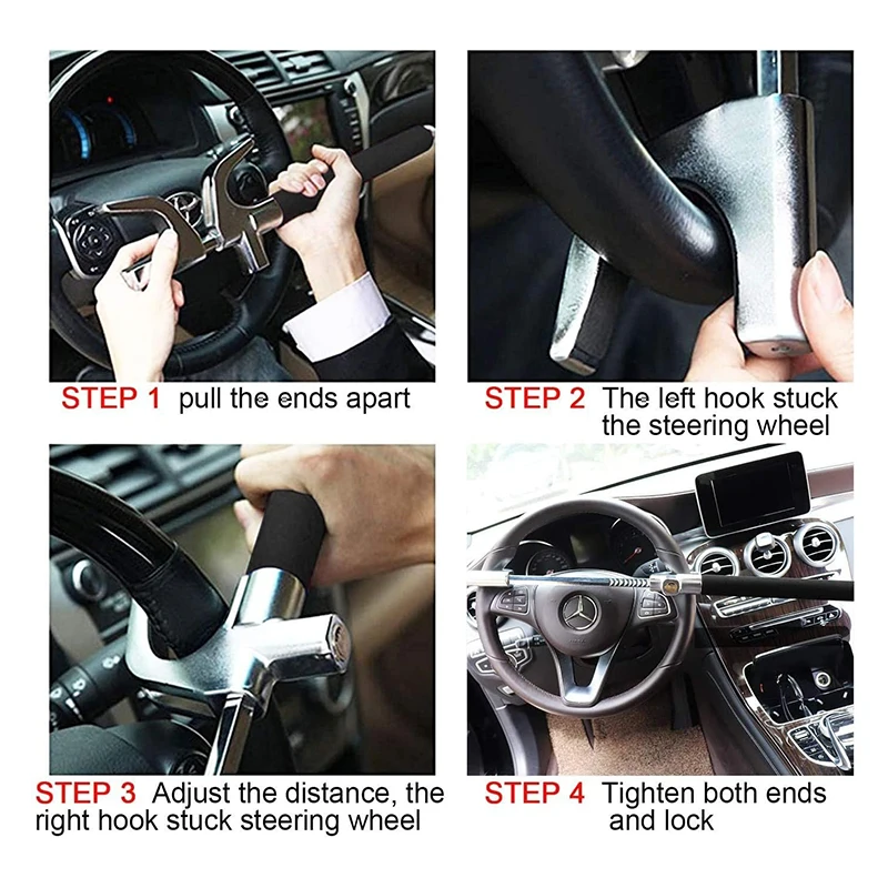 Anti Theft Car Steering Wheel Lock  Universal Adjustable Telescopic Self-defense Car Steering Wheel Lock