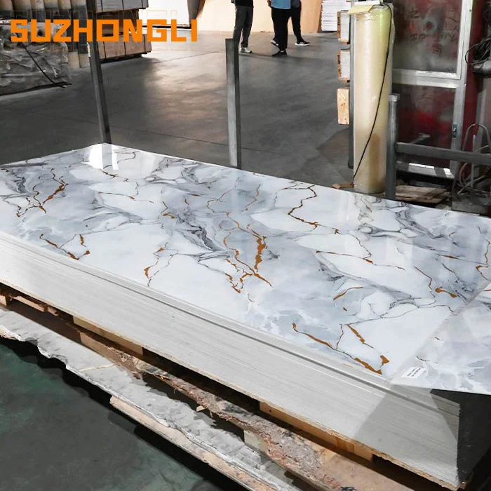 2024 Hot sale 4*8ft waterproof Gilded pvc marble sheet high glossy uv marble wall panel for interior decoration