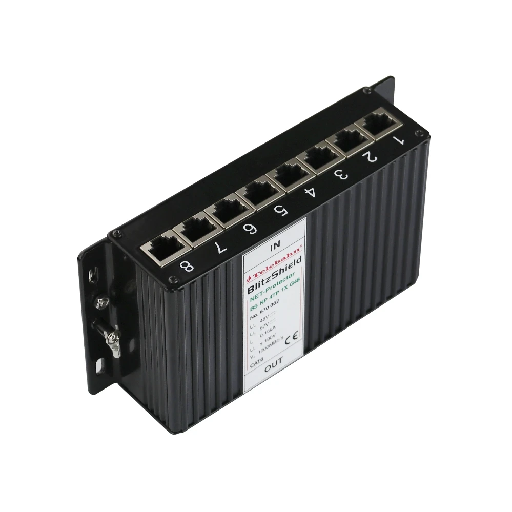 Telebahn 48 В 57 В, 8 портов, 1000 Мбит/с, TVSS переходный стабилизатор напряжения для подавления перенапряжения Ethernet, Gigabit POE RJ45