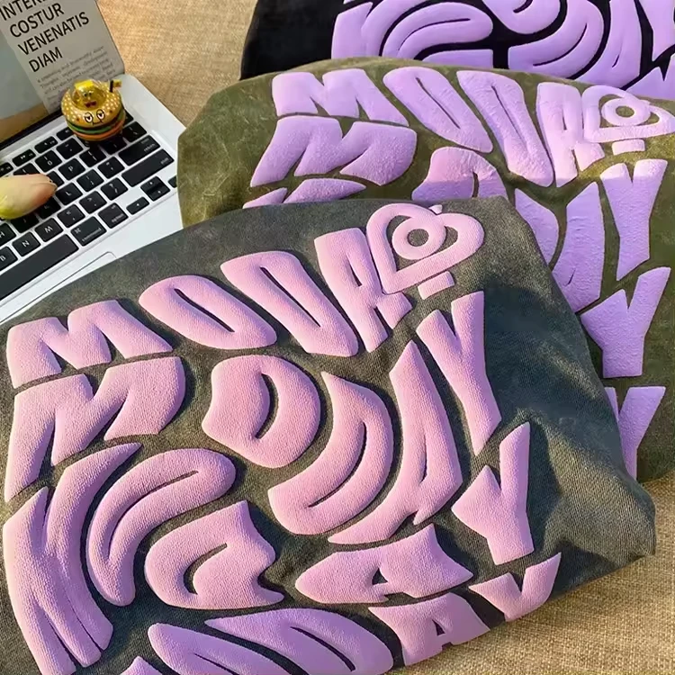 custom puff printed logo 250 gsm t-shirt  100% cotton unisex streetwear graphic heavyweight oversized acid wash men t shirt