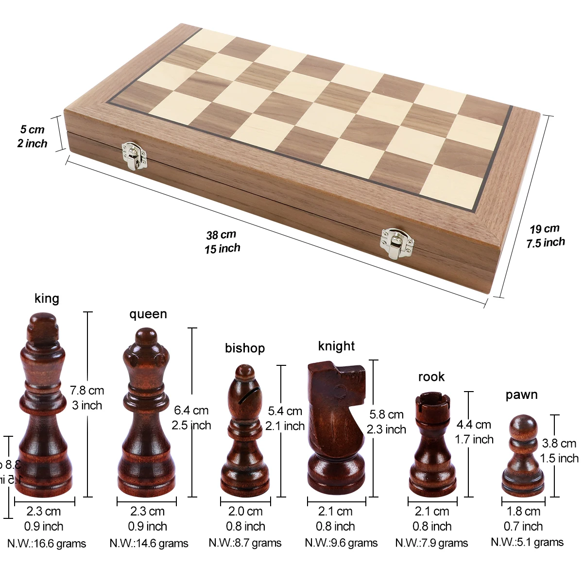Factory 38cm 15 inch  Magnetic folding walnut maple travel  tournament chess sets Wooden Chess Board  magnetic chess set wooden