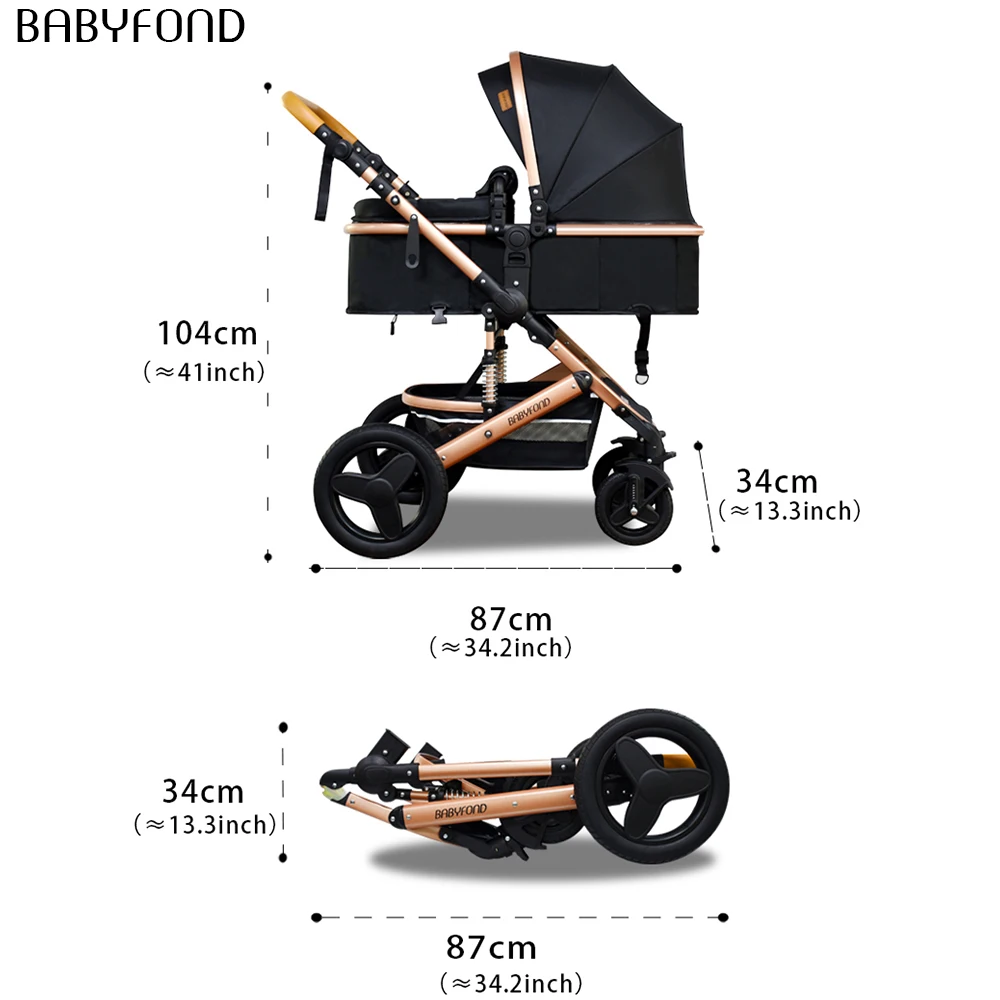 EU Ready Stock Babyfond 3 In 1 Baby Stroller With Car Seat 4 Folding Pram For Kids Ride On Travel