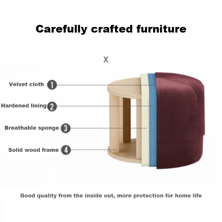 K&B nordic high quality velvet solid wood frame pouf ottoman step stool for kids