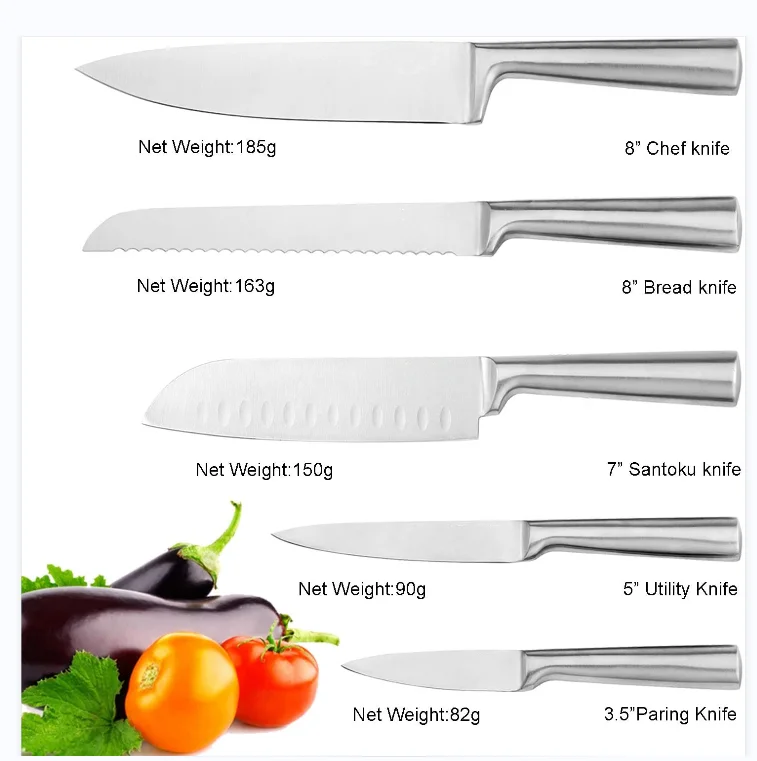High Quality Stainless Steel Kitchen Knives set 5pcs hollow handle kitchen knife set