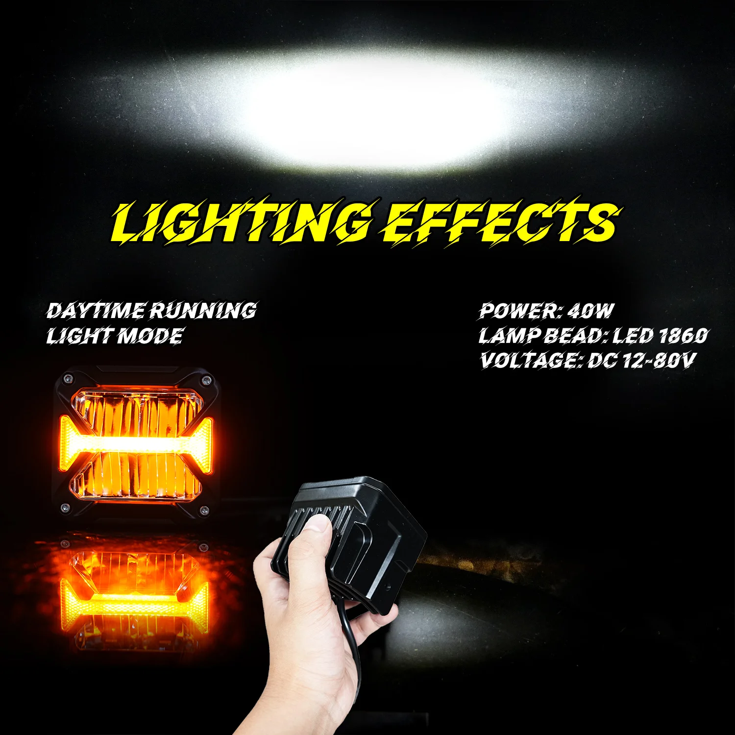 3 Inch Super Bright With Amber DRL LED Flood/Spot Work Driving Headlight For Motorcycle Offroad Truck Pickup ATV UTV 12-80V DC