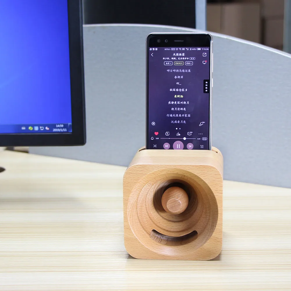 New Design Portable Eco Friendly Maple Cherry Cellphone Wooden Phone Speaker
