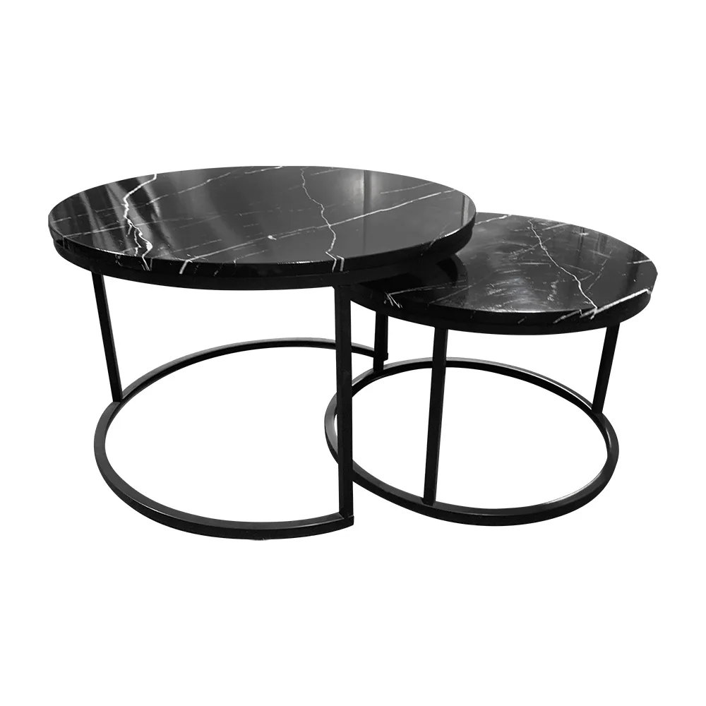 Fast Delivery Custom Round Shaped Classic Puzzle Modern Wood Marble Side Table