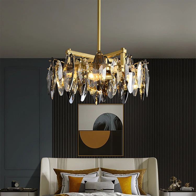 Brass Modern French Hanging Lighting Hotel Lobby LED Ceiling Crystal Chandelier For Indoor