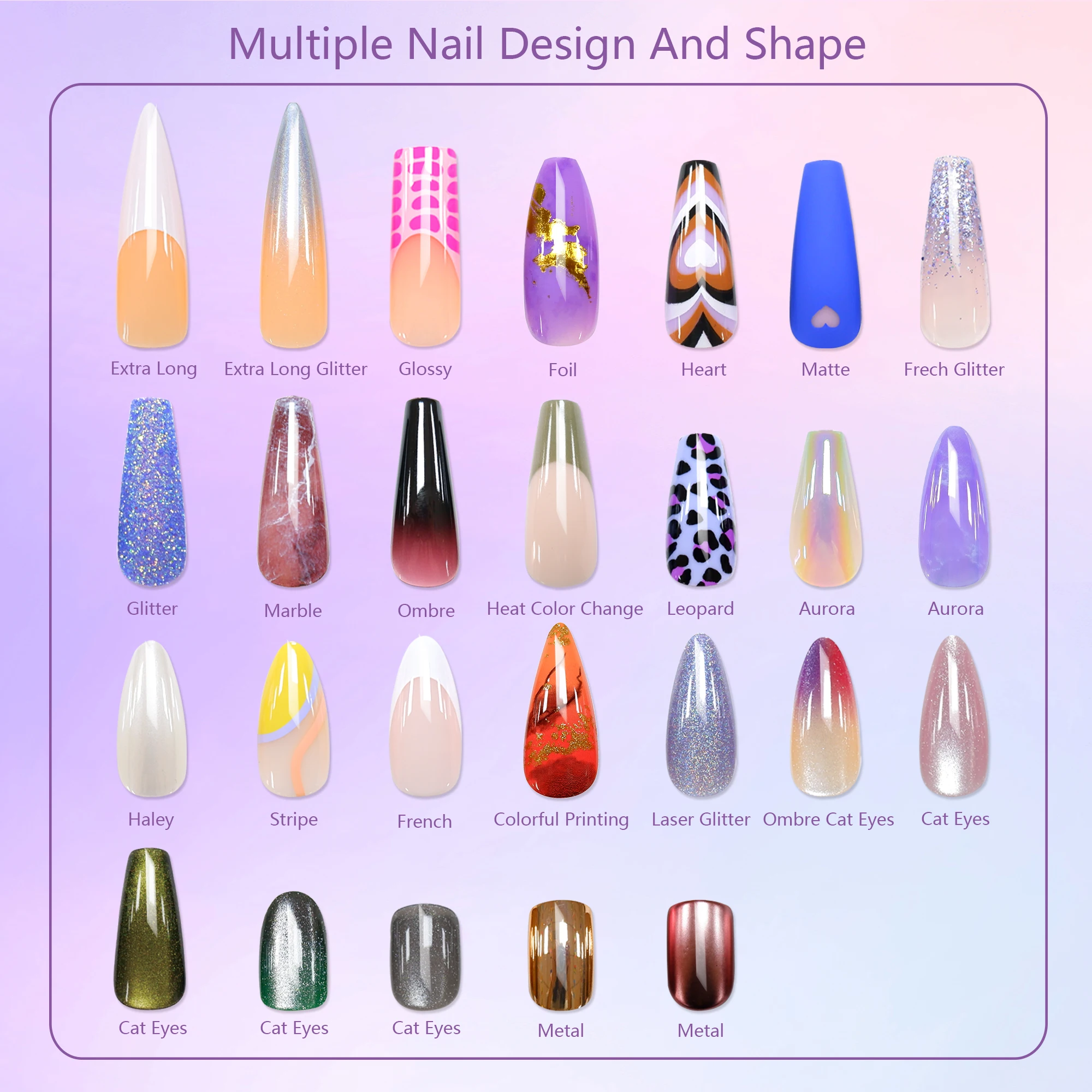 Reusable Hardness Wholesale Custom Fake Nails 24 pcs Medium Long Coffin Almond Press On Nails