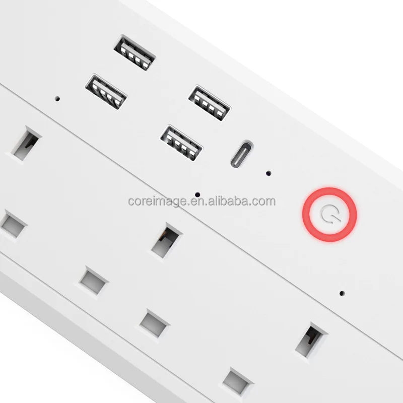 Tuya WiFi Smart UK Power Strip Surge Protector Extension Socket with Alexa Google Home 4 USB ports power cord with timer