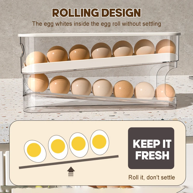 Automatic Scrolling Transparent egg organizer plastic organizer egg storage box