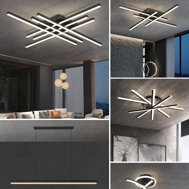 Luxury Designer Moderna Lighting Nordic Minimalist Chandelier 120W LED Ceiling Lamp Vertical and Horizontal Strip Lamp for Hotel