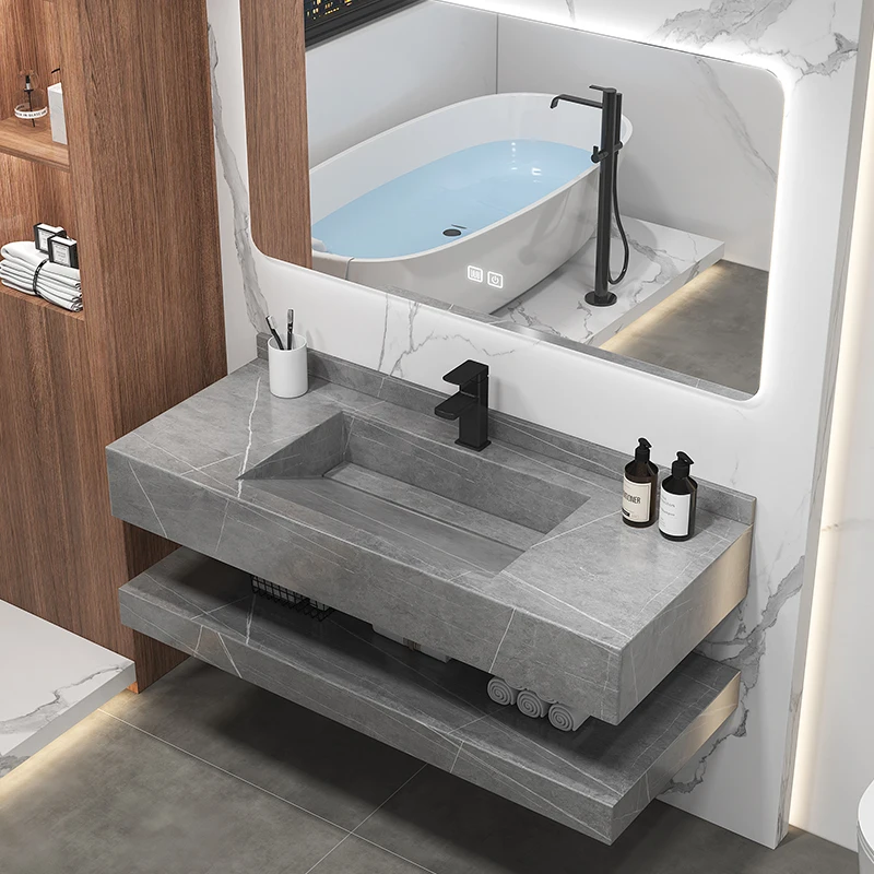 Modern Luxury 24 Inch Bathroom Cabinets Vanities Smart LED Mirror Hanging Wall Sink Washbasin Cabinet Combo Rectangular Basin