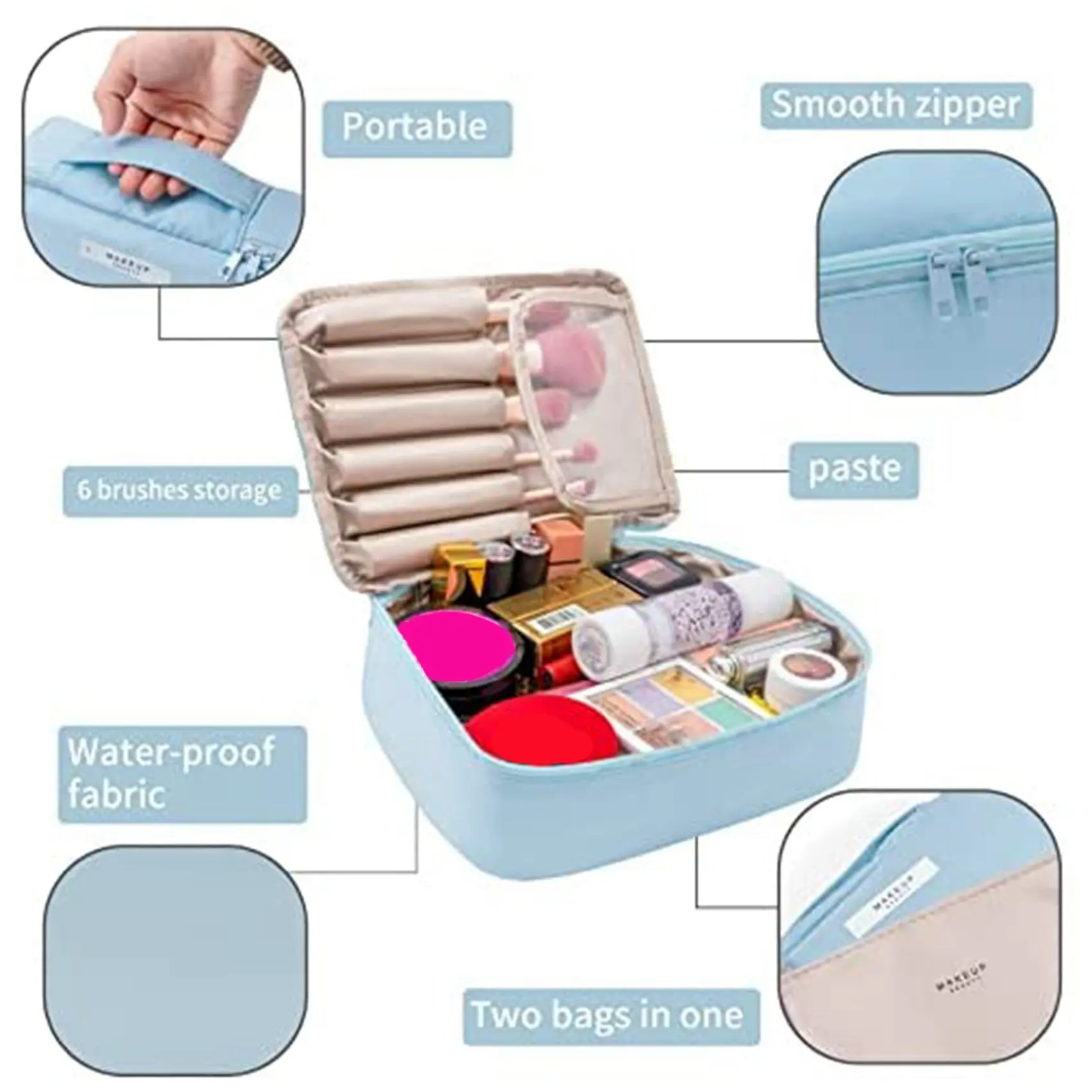Multifunction Waterproof Cosmetic bag Organizer Makeup Brushes Train Case