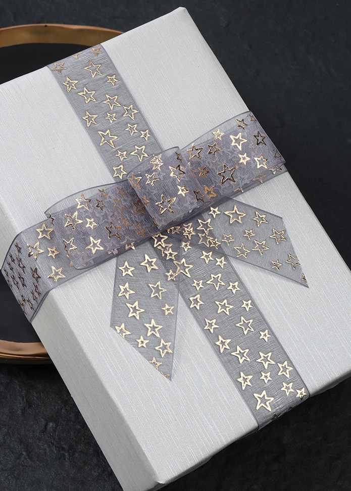 High Quality Gifts Snow Yarn Polyester Custom Printed Ribbon Grey Wholesale