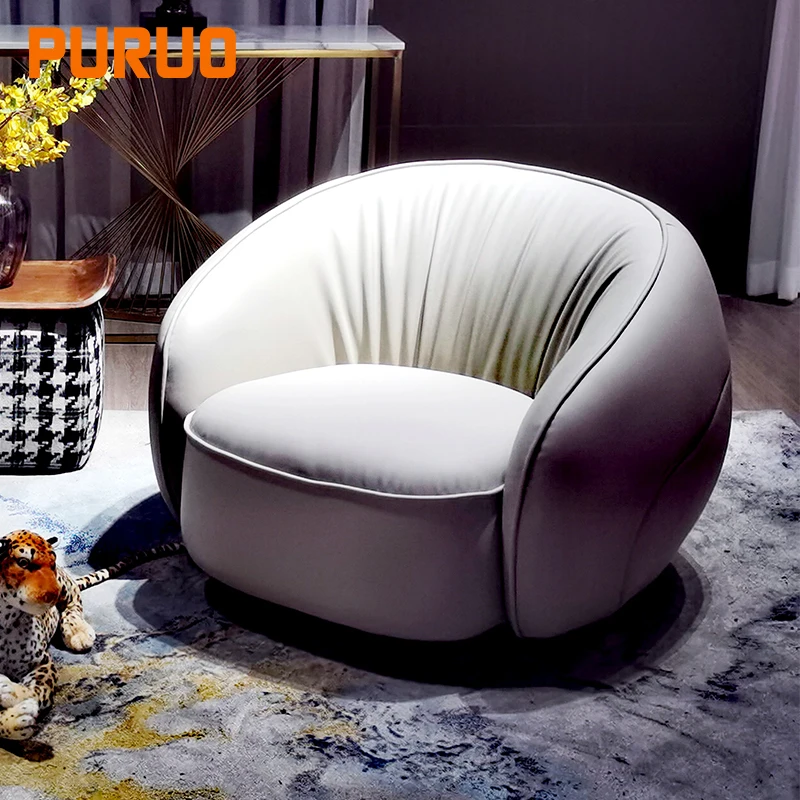 PURUO modern nordic white pu leather hotel large round swivel lounge chairs