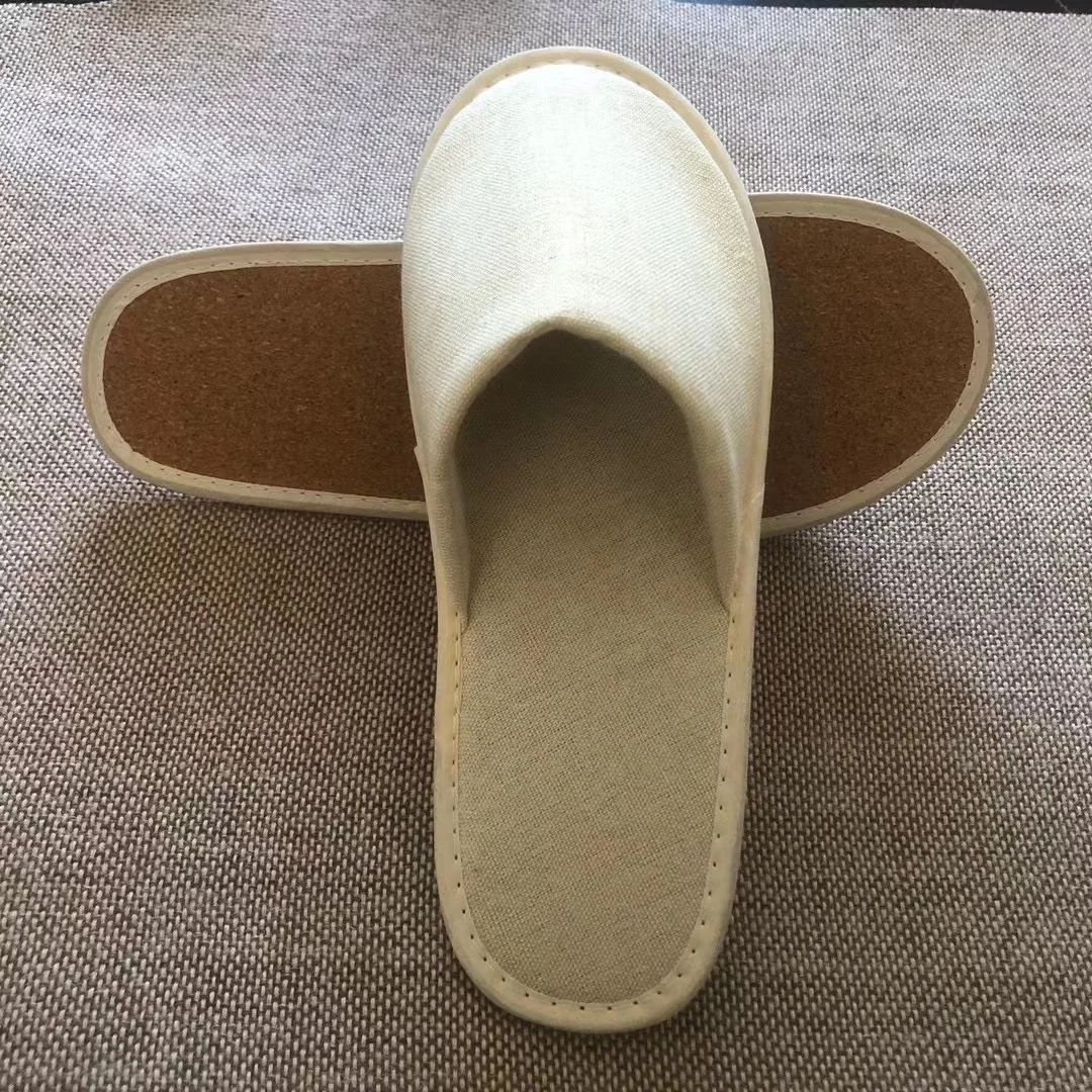 eco-friendly disposable unisex hotel spa Cork Coconut Fiber sole canvas indoor slipper