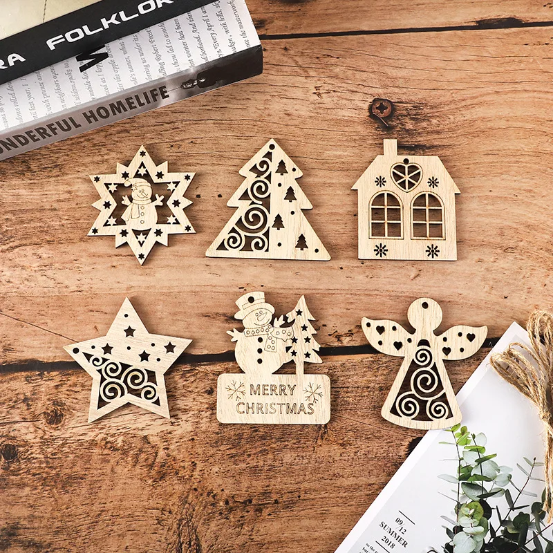 10 pieces happy new year merry christmas tree decorations pendants blank wooden hanging xmas ornaments with rope for diy crafts