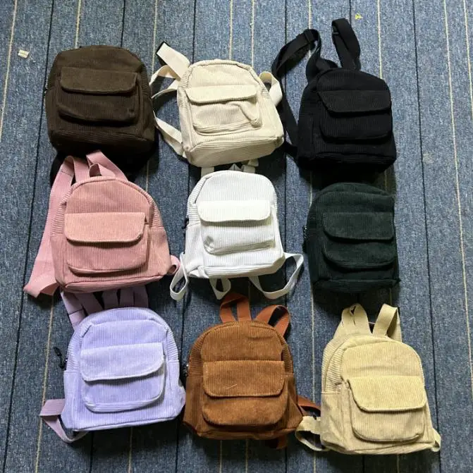 RTS Ladies Mini Solid Color Travel Bag Cute Mini Backpack Stripe Corduroy Small Backpack