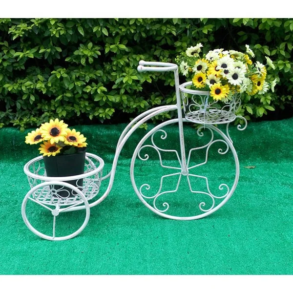 Metal Iron 2-Pots Bicycle Garden Home  Plant Stand Flower Basket Flower Pot Stand