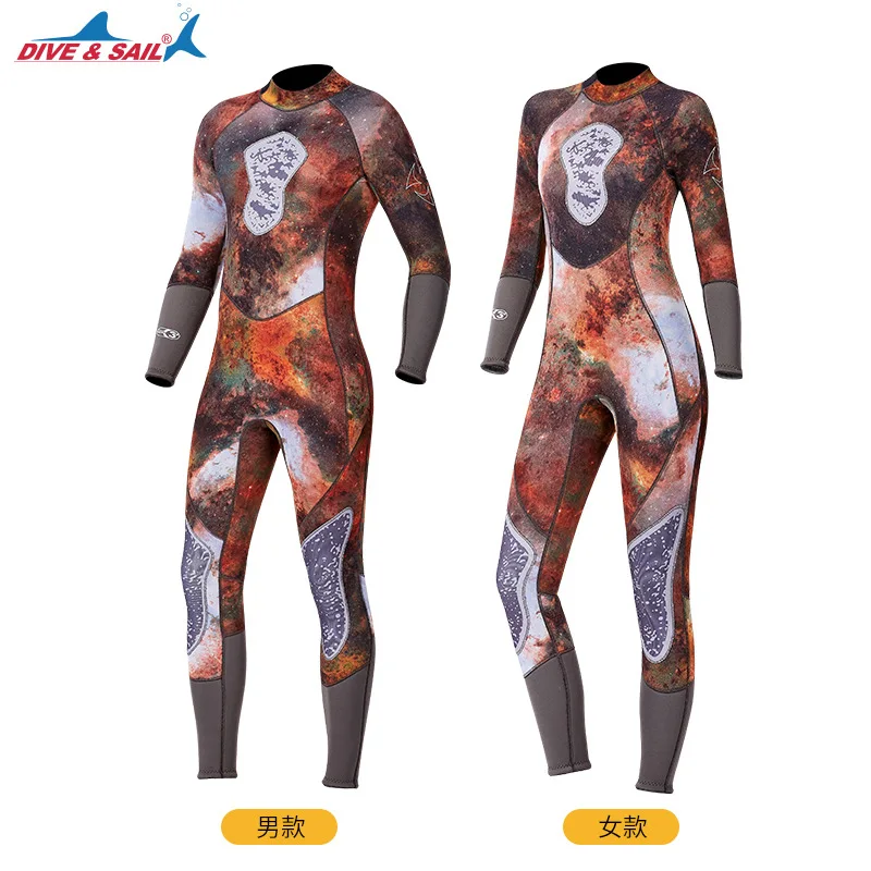 New 3 MM outdoor camouflage neoprene One piece Professional fishing Wetsuit Winter Warm Long sleeved surfing Swimsuit for couple