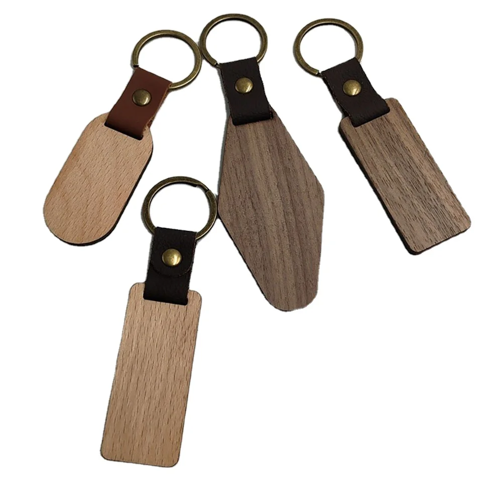 Wood Keychain Blanks Leather Wood Keychain Blank Unfinished Blanks with Leather Strap Keychain Easy Install Easy to Use