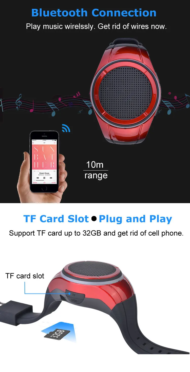 X10 Waterproof LED Zello Bluetooth Speaker Watch MP3 Music Player PTT Bracelet Mini Wearable Wireless Portable Bluetooth Speaker