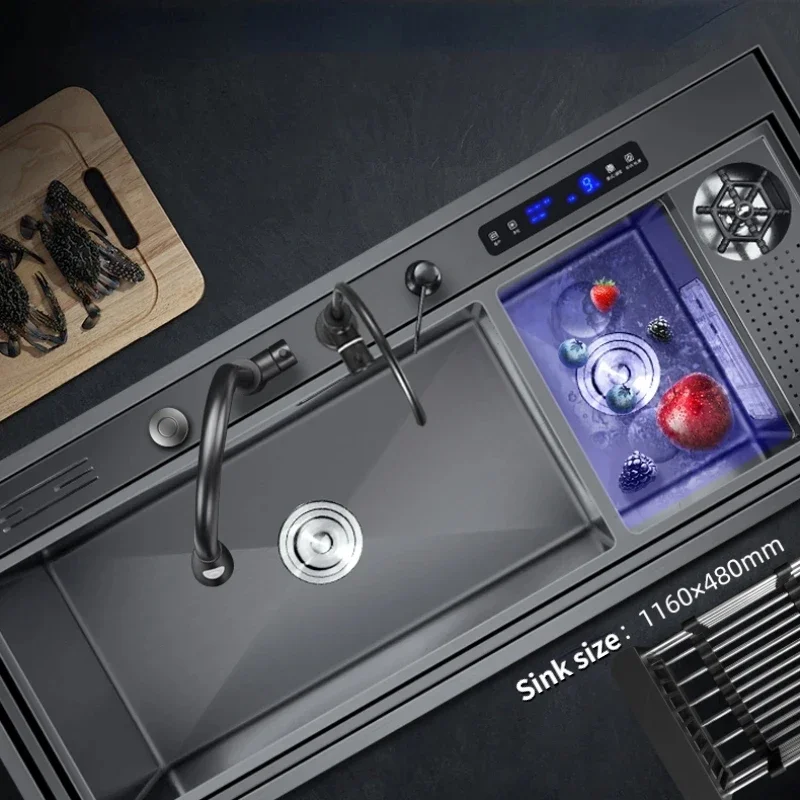 Ultrasonic Large Sink Multifunctional Table Board Kitchen Sink Stainless Steel Wash Basin Sink Smart Fruit and Vegetable Washer