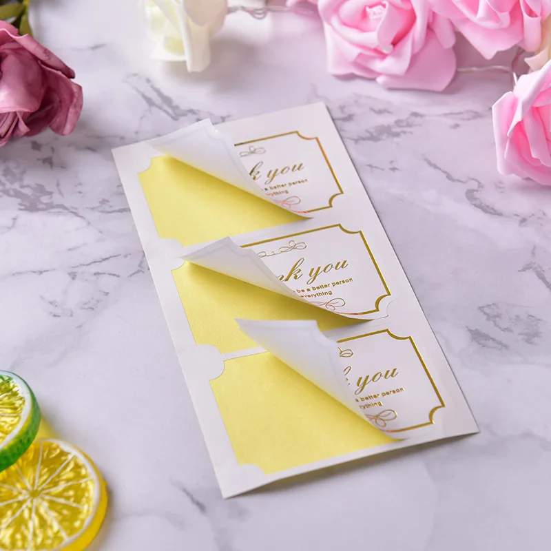 Custom Waterproof Logo Adhesive Sticker Gold Foil Hot Stamping Sticker Labeling Printer Thank You Labels Stickers for Packaging