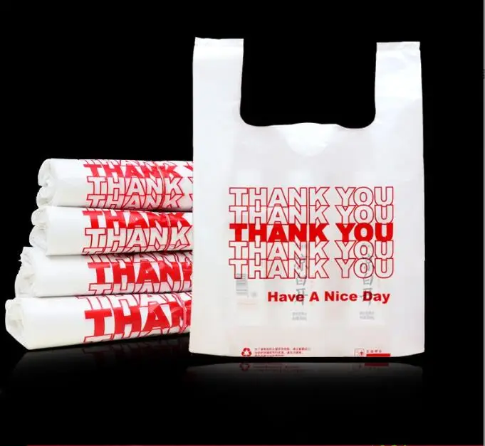 Printed logo T-shirt plastic bags customized color for market and clothes shop