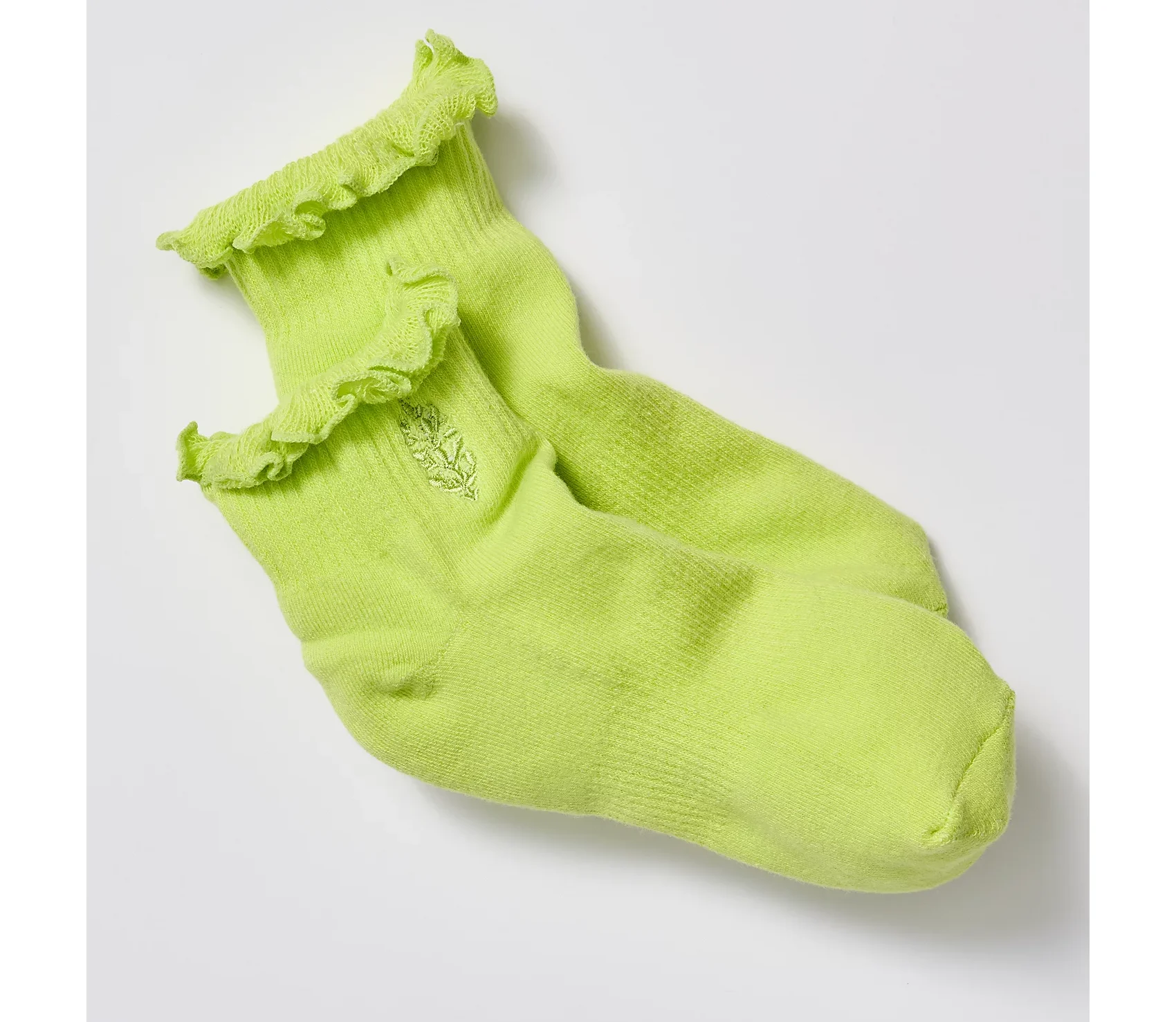 Custom Logo Embroidery Cotton Girls Pilates Grip Neon Green Colorful Ruffle Yoga Socks