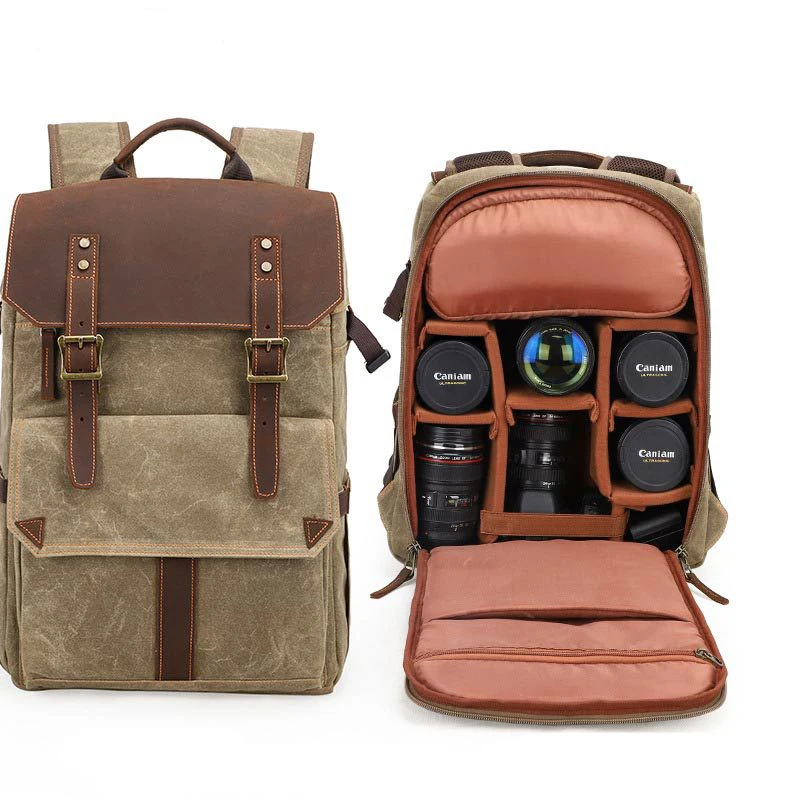 
2020 Anti-theft men vintage waterproof shockproof DSLR SLR canvas camera backpack 