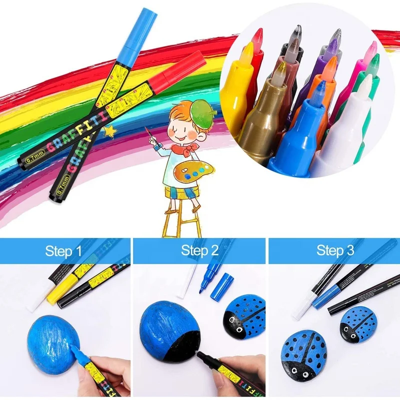 Acrylic Paint Pens for Rock Painting, Stone, Ceramic, Glass, Wood, Canvas, Acrylic Paint Markers Extra-fine Tip