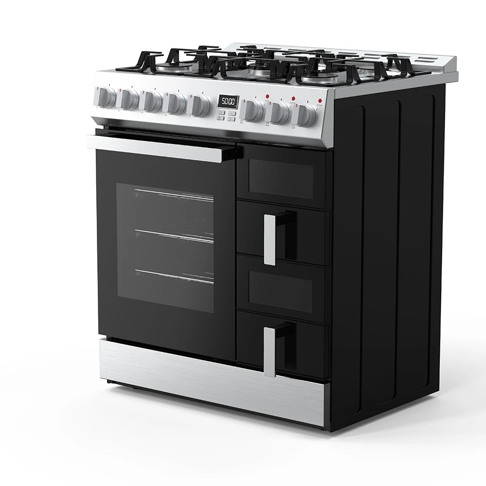 Stainless Steel 30 Inch Double Oven 5 Burner Gas Range Range With Built In Grill With Professional Oven
