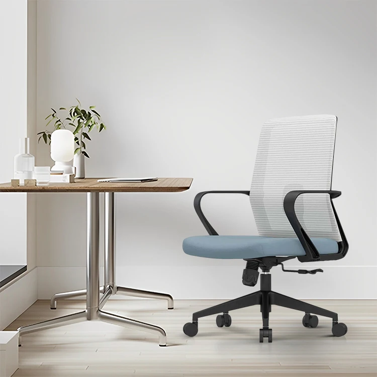Ergonomic Design Fixed Armrest Black Frame Mid Back Commercial Office Furniture Staff Mesh Chairs For Conference Meeting Room