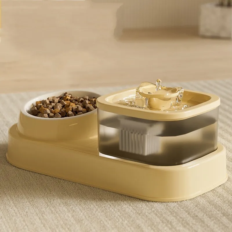 Ceramic Food Bowl 2 in 1 Cat Fountain Feeder Automatic Cat Drinking Water Feeder