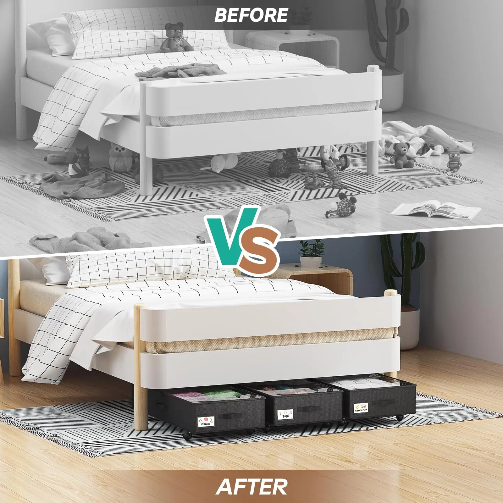 Customizable Visible Rolling Drawer Bin Blankets Bag Under Bed Storage Boxes Containers With Lid Wheels For Clothes Organizer
