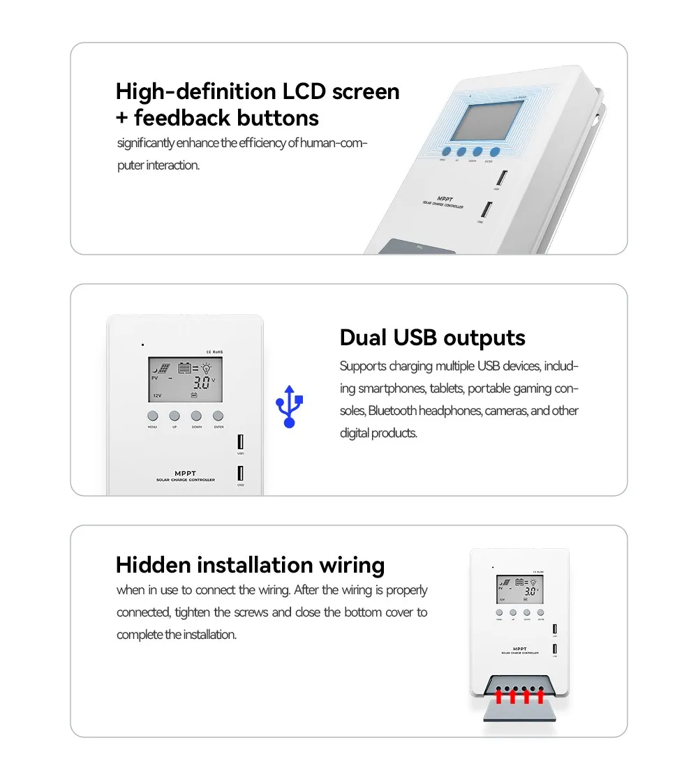 Regulator Solar Controller MPPT Solar Charge Controller for Lifep04 Sealed Gel AGM Flooded Lithium Battery   Solar System