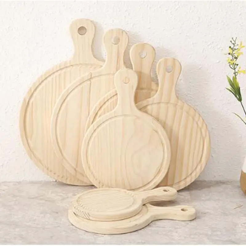 Customize Wooden  Plate For Restaurant Round Cutting Board Fruit Cheese Board With Handle