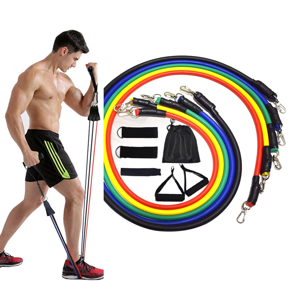 
11pcs home gym workouts body Exercise Handles and Ankle Straps Resistance Bands 