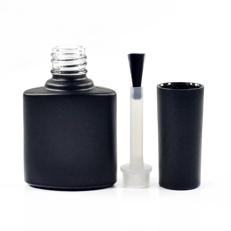 Custom logo printing empty 5ml 7ml 10ml 11ml 13ml 15ml matte black UV gel glass nail polish bottles with brush cap