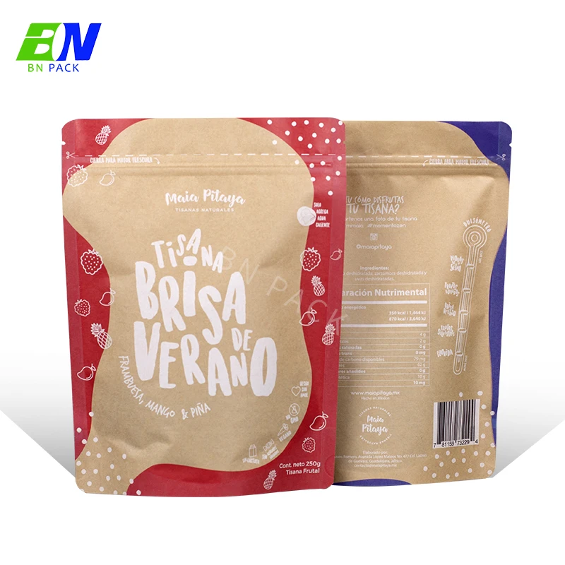 100g 250g 500g biodegradable waterproof paper bag pla coffee bag compostable window